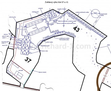 Částečný výřez mapy plánovaného rozmístění technologie v podzemí Richard II.