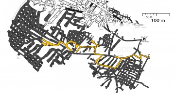 Mapa levé části dolu Richard I. a vyznačení míst, která se stihla projít za jeden den v červnu 2022. Autor podkladové mapy. Mgr. Tomáš Kos