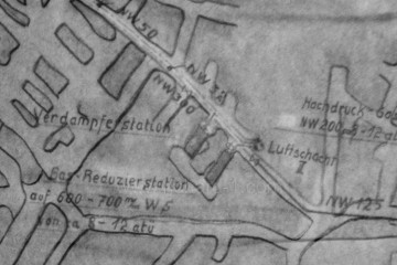 Výřez mapy, na které je zakreslena větrací šachta č.2.