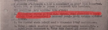 Část ze zprávy o prohlídce vápencového dolu Richard ze dne. 18. 3. 1957. Kromě jiného je článku zmíněn n. p. Baraba ve spojení s nedokončenou stavbou vstupního portálu.