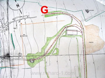 Výřez původní mapy podzemí s vyznačeným vchodem G.