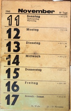 Lístek z kalendáře 11. 11. 1945 – 17. 11. 1945
