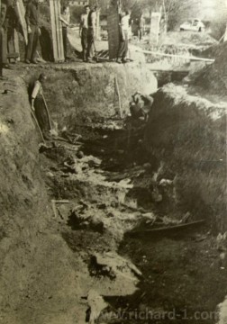 Exhumace jednoho z hromadných hrobů v areálu koncentračního tábora Litoměřice. Foto – Národní archív