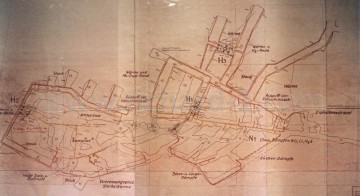 Původní plán technologie v Richardu II. (zdroj mapy – Archiv Památníku Terezín.) Mapa je přechovávána v archivu Památníku Terezín.