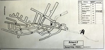 Prvotní (předběžné) rozdělení prostor Richardu II na plánu z 16. 6. 1944.