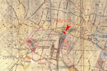 Původní mapa z roku 1944, s vyznačením nádrží na pitnou vodu.