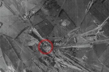 Letecký pohled z roku 1945 na areál kotelny.