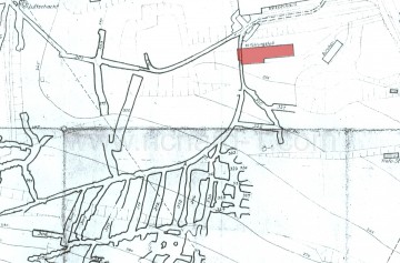 Výřez z dobové mapy s vyznačenou budovou Führungsstabu – přímo nad chodbou A….