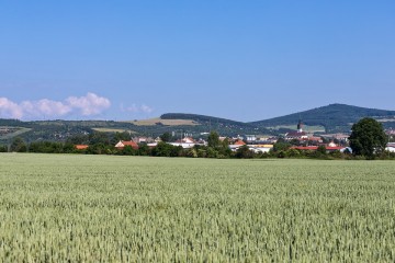 Panorama vrchu Bídnice nad městem Litoměřice.