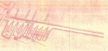 Část mapy, na které je rozkreslena plánovaná podzemní kotelna, včetně technologie. Štola vedoucí na mapě doprava, měl být projektovaný vchod E…