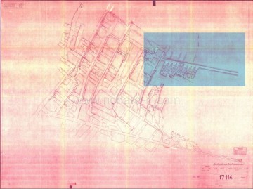 Mapa podzemí Richard I. Na které lze nalézt zapsané datum <em>(vytvoření a schválení??)</em> ve dnech 14. 6. 1944 – 4. 7. 1944. Zde je zakreslen projektovaný vchod E, včetně prostor kotelny a soustavy ventilace.