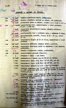 Seznam zařízení, které bylo ještě v roce 1947 ve štolách. Zdroj: Vojenský ústřední archiv.