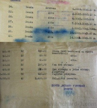 Část soupisu staveb, které MNO nabízelo k prodeji. Zdroj: Vojenský ústřední archiv.