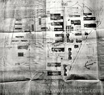 Původní plán rozmístění objektů koncentračního tábora Litoměřice.